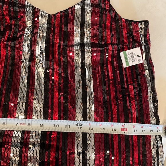 NWT (S)(M)(L)Bar lll red and silver sequined stripe shift mini party dress - Picture 7 of 11